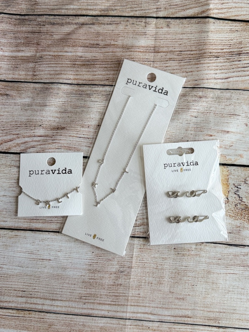Pura Vida NWT Silver Jewelry Lot 3pc Bracelet, Necklace, Wave Barrett Boho Beach - Picture 9 of 9